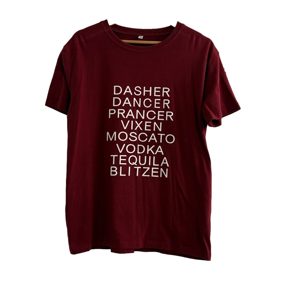 Burgundy Christmas Tee with White Text - Size XL